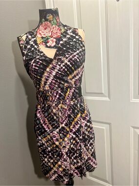 Maggy London Dress 4 Multicolor Striped Mesh Fit Flare Skater Y2K Indie Sleaze